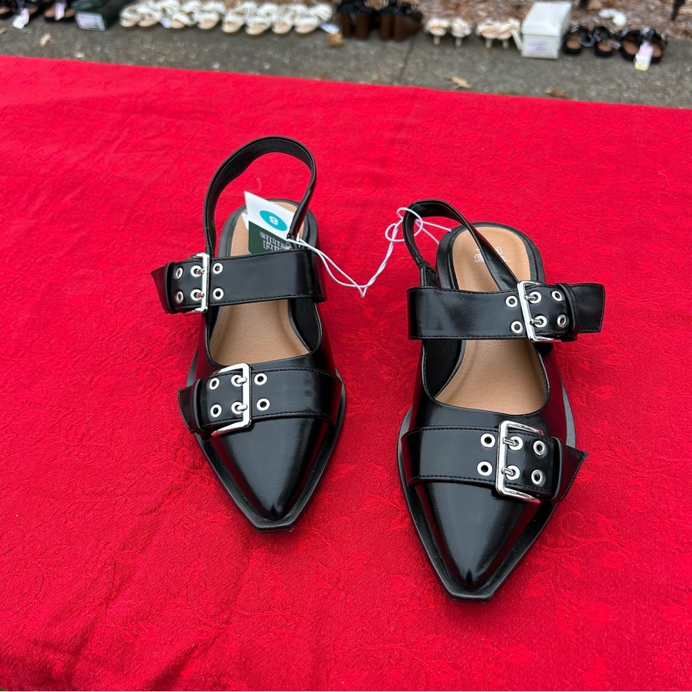 Size 8 Peyton Double Buckle black Slingback Flats by wild fable alternative punk